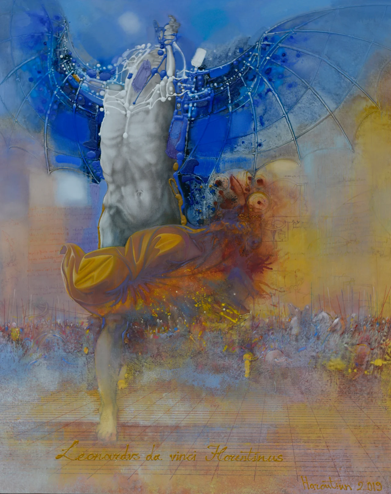 Leonardo #1, Volo, oil on canvas, ago d'argento